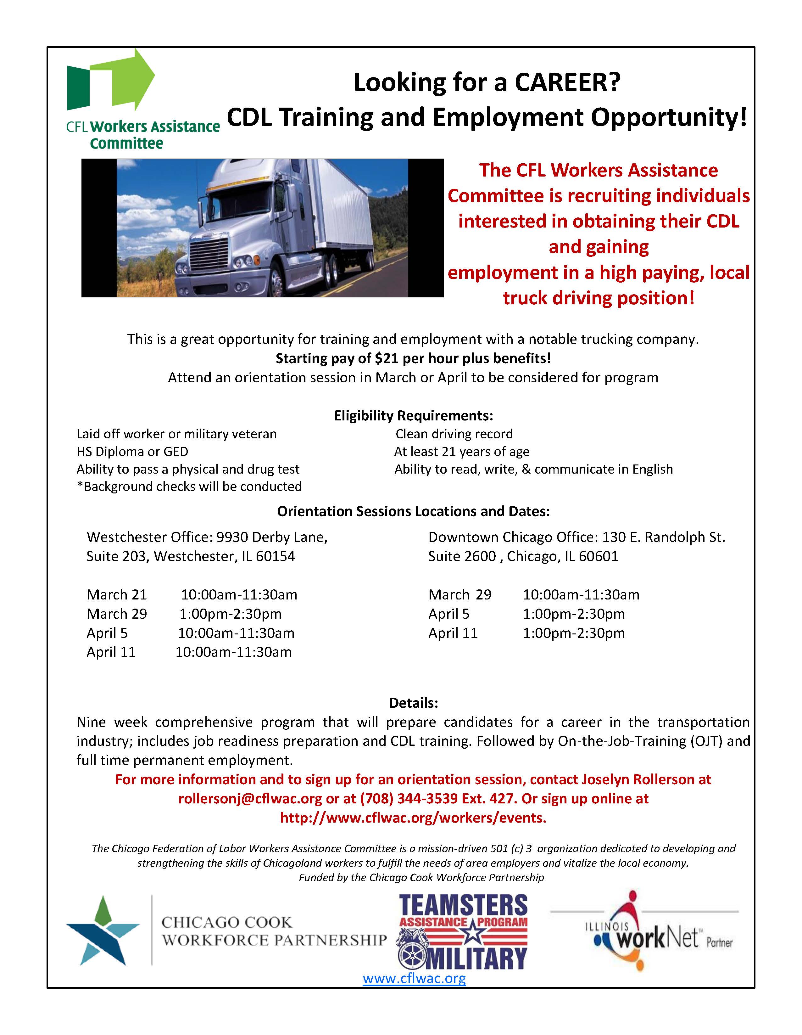 CDL Flyer with orientation dates