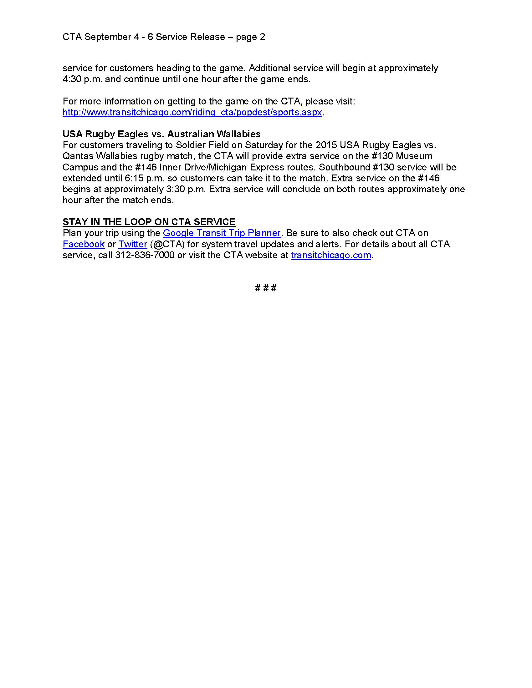 CTA Additional Service Labor Day Weekend Page 2