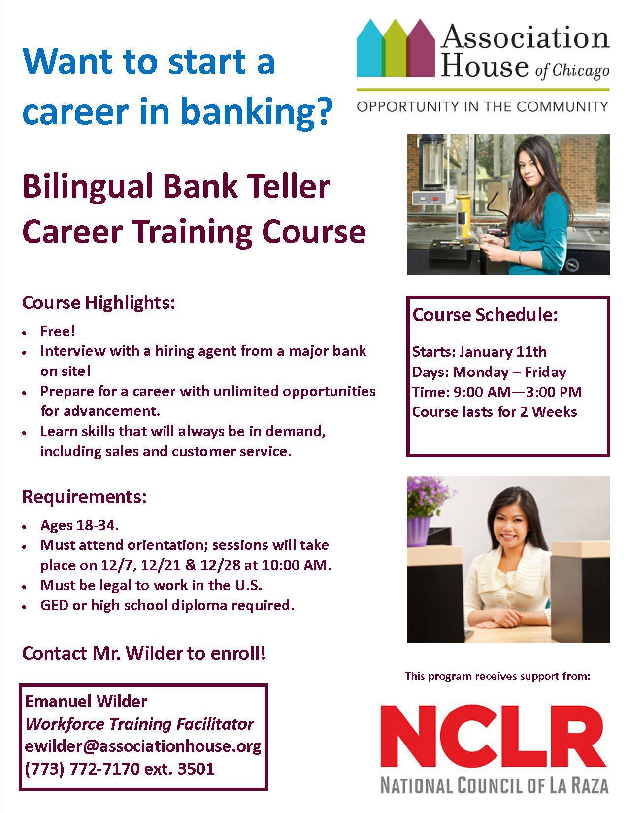 bilingual bank teller course flyer